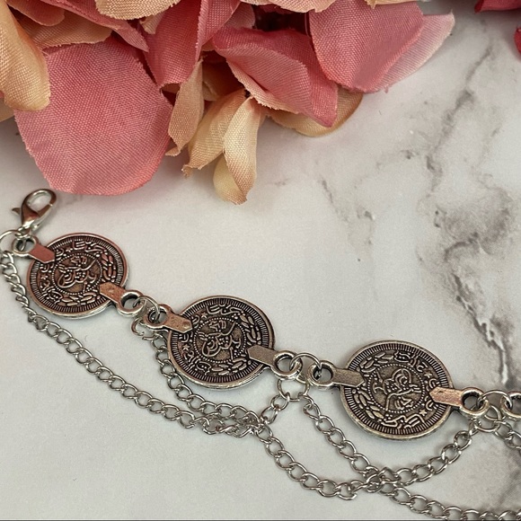 Bohemian Silver Coin Tassel Anklet - Picture 9 of 13